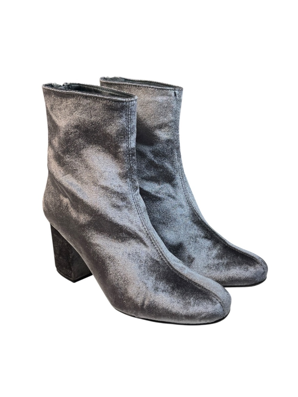 Free People Cecile Silver Gray Crushed Velvet Heeled Ankle Boots Size 38 / 8